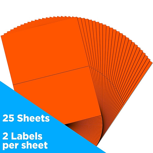 JAM Paper Shipping Labels, Half Page, 5 1/2" x 8 1/2", Neon Red,  2 Labels/Sheet, 25 Sheets/Pack (359429625)