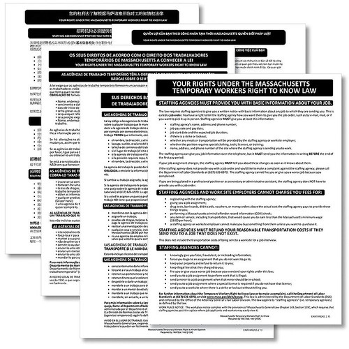 ComplyRight™ Massachusetts Temporary Workers Right to Know Law Poster Bundle, Multi-Lingual (EMATWR2K)