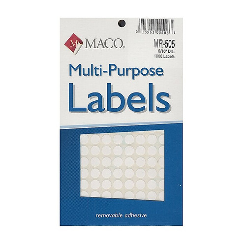 Maco Multi-Purpose Handwrite Labels, Round, 5/16" Dia., Pack Of 1000, 6/Pack (6PK-MR-505)