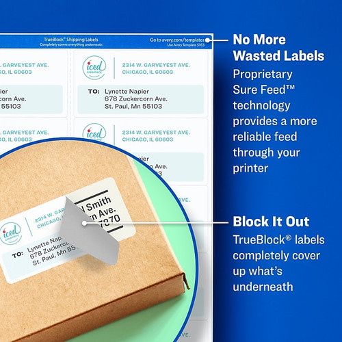 Avery TrueBlock Laser/Inkjet Shipping Labels, 2" x 4", White, 10 Labels/Sheet, 10 Sheets/Pack, 100 Labels/Box (18163)