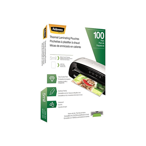 Fellowes Thermal Laminating Pouches, Letter Size, 5 Mil, 100/Pack (5743501)