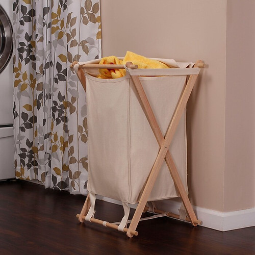 Household Essentials Collapsible X-Frame Wood Laundry Hamper (6785-1)