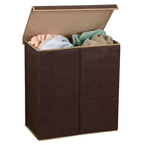 Household Essentials Collapsible Hamper with Lid, Poly, Dark Coffee Linen (5614)