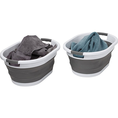 Honey-Can-Do Collapsible Laundry Basket, Rubber, Dark Gray/White, 2-Piece Set (HMP-09825)
