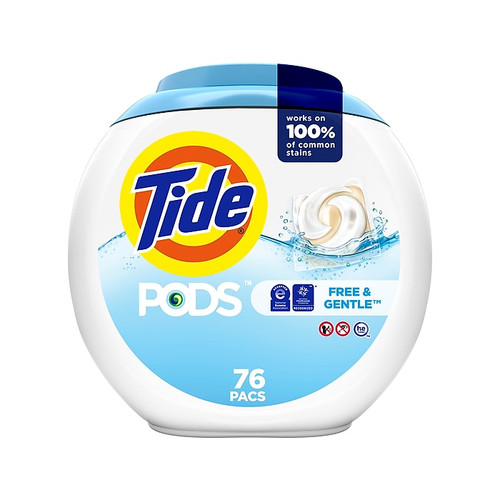 Tide PODS Free & Gentle HE Laundry Detergent Capsule, Coldwater Clean, 63 Oz., 76/Pack (09488)