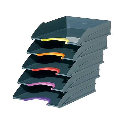 Durable VARICOLOR 5-Compartment Stackable Plastic Letter Tray Set, Anthracite Gray (770557)