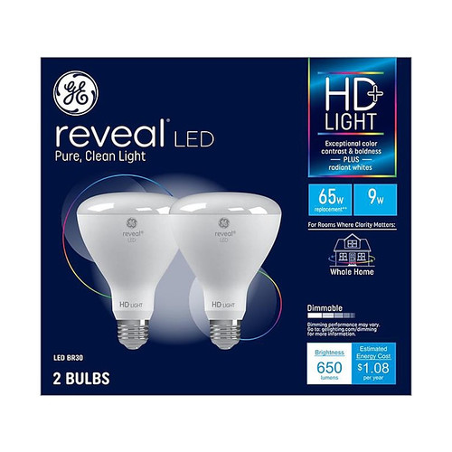 GE Reveal 9-Watt Soft White LED Household Bulb, 2/Pack (30691)