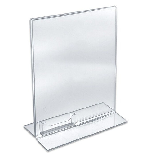 Azar Vert Double Sided Stand Up Sign Holder w/ Business Card Pocket, 11" x 8-1/2" Clear, Acrylic, 10/Pack (65dd5a43e8837636b11d455c_ud)