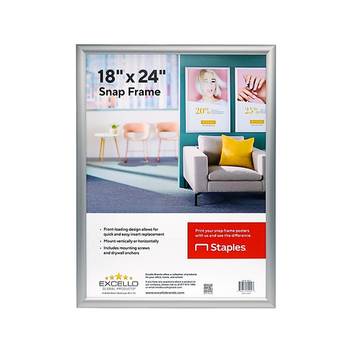 Excello Global Products Poster Wall Frame, 18" x 24", Silver Aluminum (EGP-SF-1824-S)