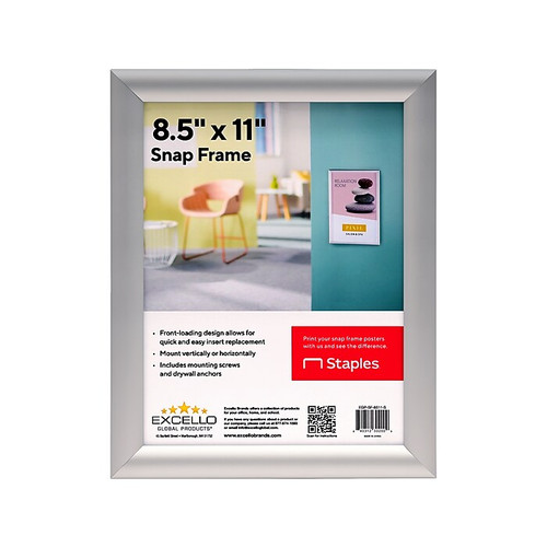 Excello Global Products Poster Frame, 8.5" x 11", Silver Aluminum (EGP-SF-8511-S)