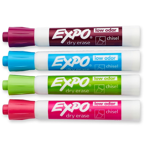 Expo Dry Erase Markers, Chisel Tip, Assorted, 4/Pack (80174)