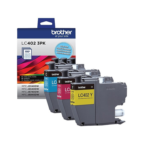 Brother LC402 Assorted Colors Standard Yield Ink Cartridges, 3/Pack (LC4023PKS)