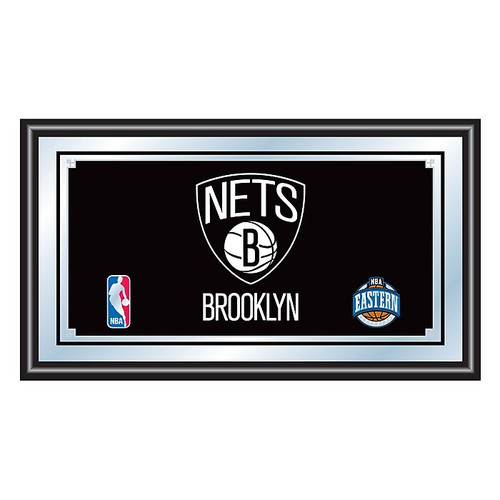 Trademark NBA 15" x 27" x 3/4" Wooden Framed Mirror, Brooklyn Nets (65dd611be8837636b11d8bf3_ud)