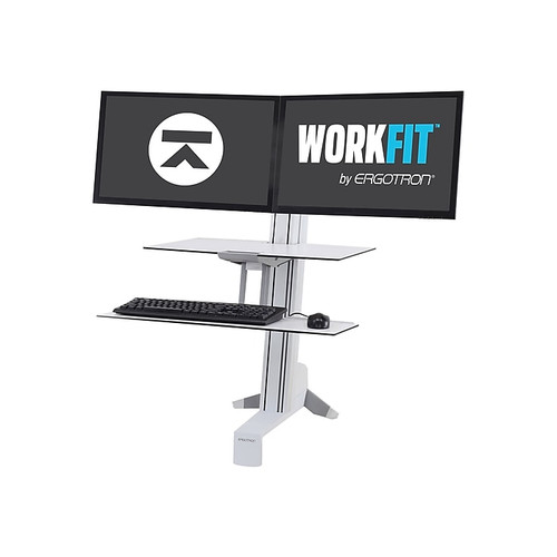 Ergotron WorkFit-S Dual Workstation with Worksurface Standing Desk Adjustable Monitor Stand, Up to 24", White (33-349-211)