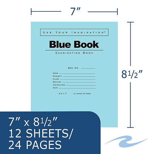 Roaring Spring Paper Products Exam Notebooks, 7" x 8.5", Wide Ruled, 12 Sheets, Blue (77513)