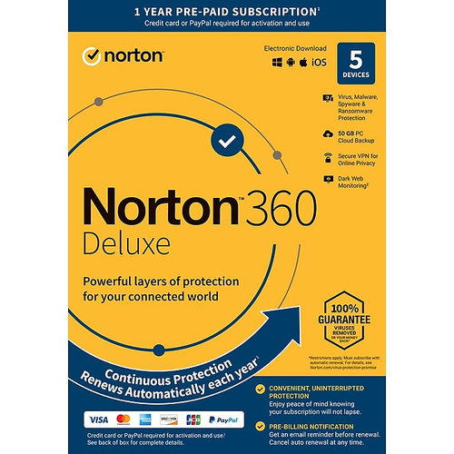 Norton 360 Deluxe for 1 User, Windows/Mac/Android/iOS, Auto Renew (21389628)