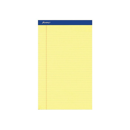 Ampad Notepads, 8.5" x 14", Wide Ruled, Canary, 50 Sheets/Pad, 12 Pads/Pack (TOP 20-230)