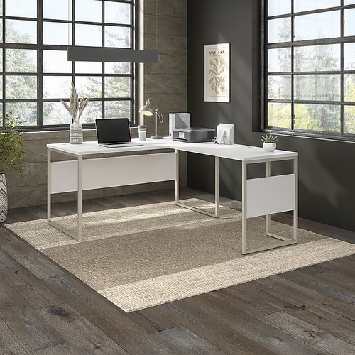 Bush Business Furniture Hybrid 60"W L-Shaped Table Desk with Metal Legs, White (HYB027WH)