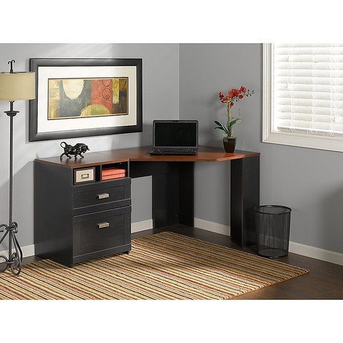 Bush Furniture Wheaton Reversible Corner Desk, Antique Black/Hansen Cherry (MY72713A-03)