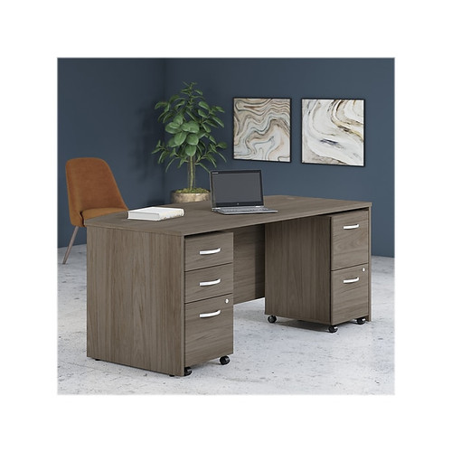Bush Business Furniture Studio C 72" W Bow Front Computer Desk with Mobile File Cabinets Bundle, Modern Hickory (STC012MHSU)