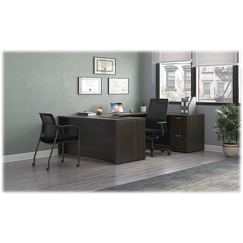 HON Mod 66"W x 96"D U-Shaped Computer Desk with 2 Support Pedestals, Java Oak (HLPL6696UDESKJA1)