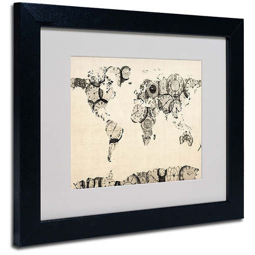 Trademark Fine Art Michael Tompsett 'Old Clocks World Map' Matted Art Black Frame 11x14 Inches (65dd6794e8837636b11dc9bf_ud)