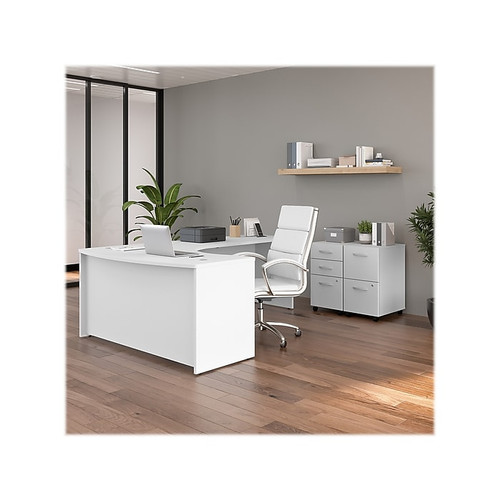 Bush Business Furniture Studio C 72"W Right-Hand L-Bow Desk with 2 Mobile File Cabinets, White (STC074WHSU)