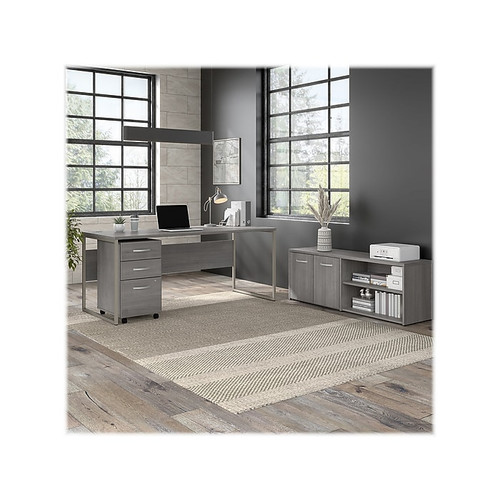 Bush Business Furniture Hybrid 72" W Computer Table Desk with Storage and Mobile File Cabinet Bundle, Platinum Gray (HYB014PGSU)
