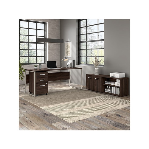 Bush Business Furniture Hybrid 72" W Computer Table Desk with Storage and Mobile File Cabinet Bundle, Black Walnut (HYB014BWSU)
