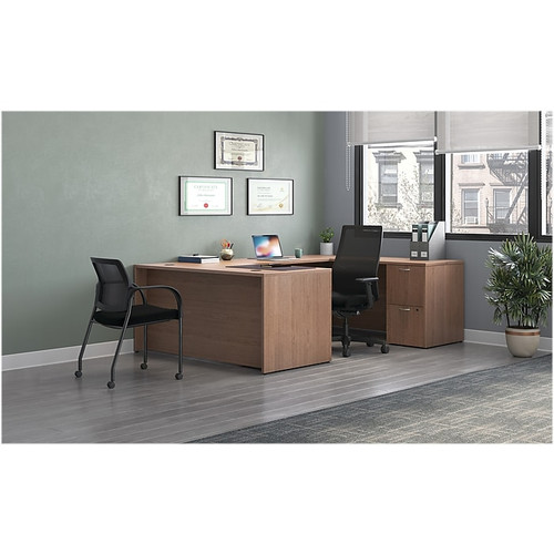 HON Mod 66"W x 96"D U-Shaped Computer Desk with 2 Support Pedestals, Sepia Walnut (HLPL6696UDESKSE1)