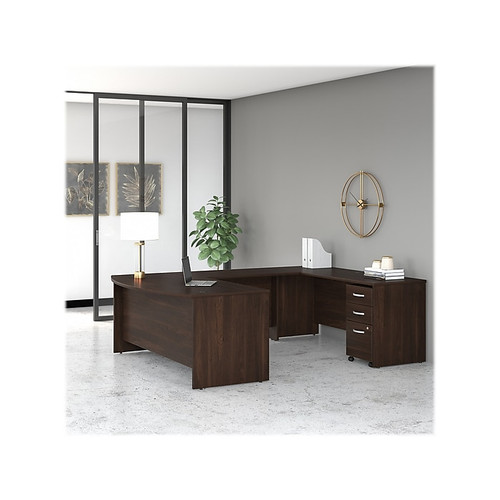 Bush Business Furniture Studio C 72" W U Shaped Computer Desk with Mobile File Cabinet Bundle, Black Walnut (STC004BWSU)