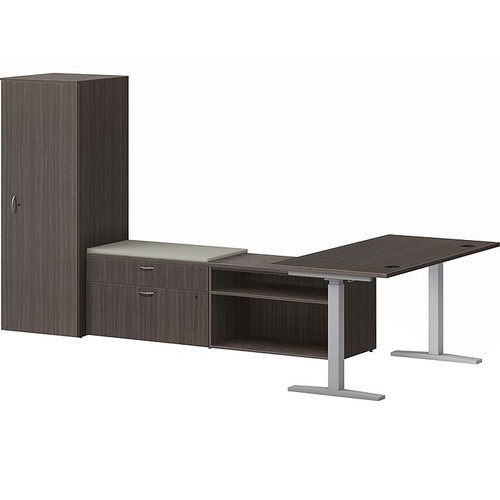 HON Mod 60" Computer Desk with Wardrobe and 2 Credenzas, Slate Teak (HLPL60114HATDSKWDSL1)