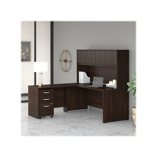 Bush Business Furniture Studio C 72"W L Shaped Desk, Hutch, Mobile File Cabinet + 42" W Return Bundle, Black Walnut (STC006BWSU)
