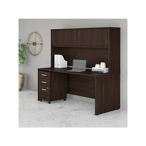 Bush Business Furniture Studio C 72" W Computer Desk with Hutch and Mobile File Cabinet Bundle, Black Walnut (STC011BWSU)