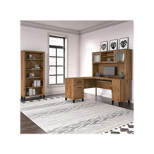 Bush Furniture Somerset 60" L-Shaped Desk with Hutch and 5-Shelf Bookcase, Fresh Walnut (SET010FW)