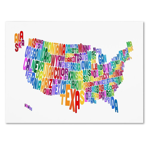 Trademark Fine Art Michael Tompsett 'USA States Text Map 3' Canvas Art 16x24 Inches (65dd693fe8837636b11dd3ed_ud)