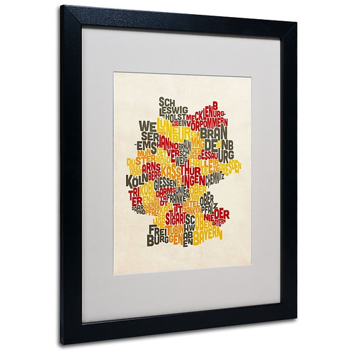 Trademark Fine Art Michael Tompsett 'Germany Region Text Map' Matted Art Black Frame 16x20 Inches (65dd6941e8837636b11dd404_ud)