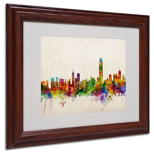 Michael Tompsett 'Hong Kong Skyline' Matted Framed Art - 16x20 Inches - Wood Frame (65dd6986e8837636b11dd4f5_ud)