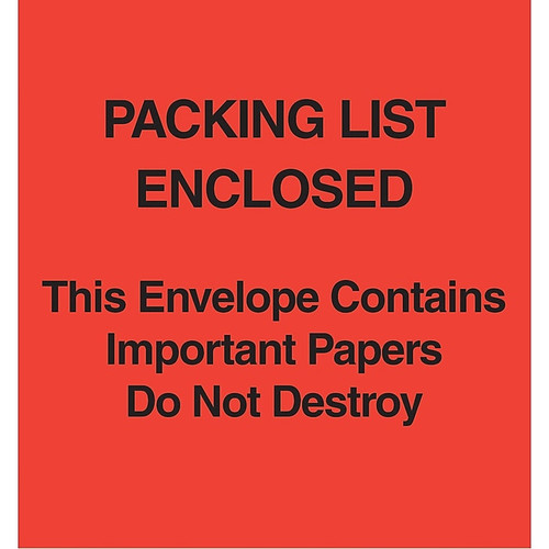 Packing List Envelopes, 5" x 6", Red Paper Face "Packing List Enclosed-Do Not Destroy", 1000/Case (PL485)