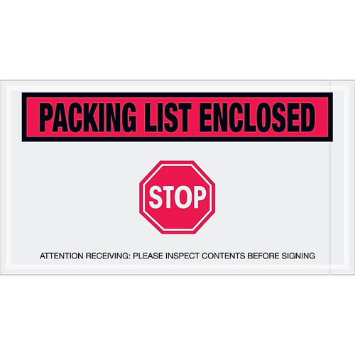 Tape Logic® "Packing List Enclosed - Stop" Envelopes, 5 1/2" x 10", Red, 1000/Case (PL492)