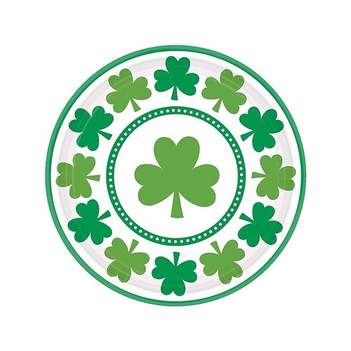 Amscan Lucky Shamrocks St. Patrick's Day Round Plate, Green, 8/Set, 9 Sets/Pack (551453)