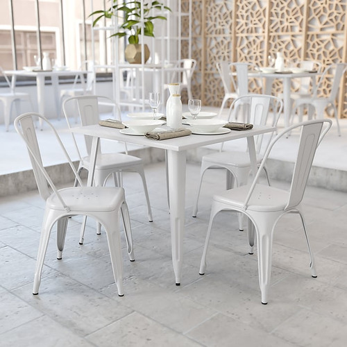 Flash Furniture Parker Commercial Grade Square Metal Indoor-Outdoor Table, White (CH5105029WH)