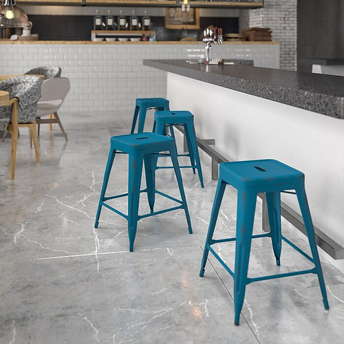 Flash Furniture Colorful Restaurant Counter Height Stool, Antique Blue (ETBT350324AB)