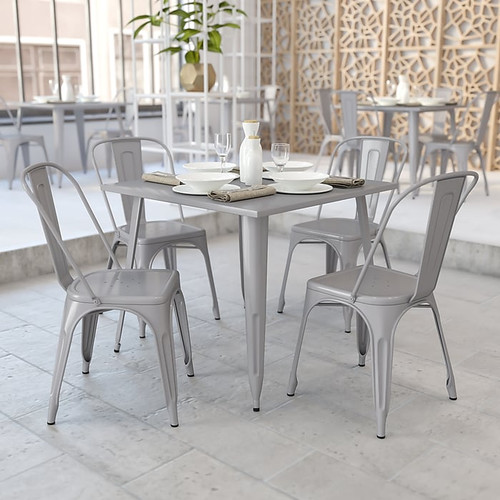 Flash Furniture Parker Commercial Grade Square Metal Indoor-Outdoor Table, Silver (CH5105029SIL)