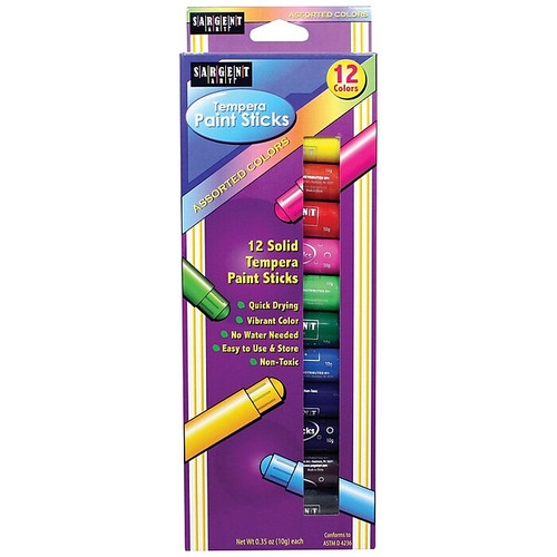 Sargent Art Tempera Paint, Sticks, Assorted Colors, 12 Per Pack, 2 Packs (SAR932112-2)