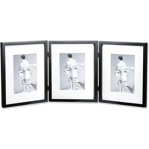 Black Wood 8x10 Hinged Triple Picture Frame - Comes with Bevel Cut Mats for 5x7 Photos (65dd7b04e8837636b11e6ce7_ud)