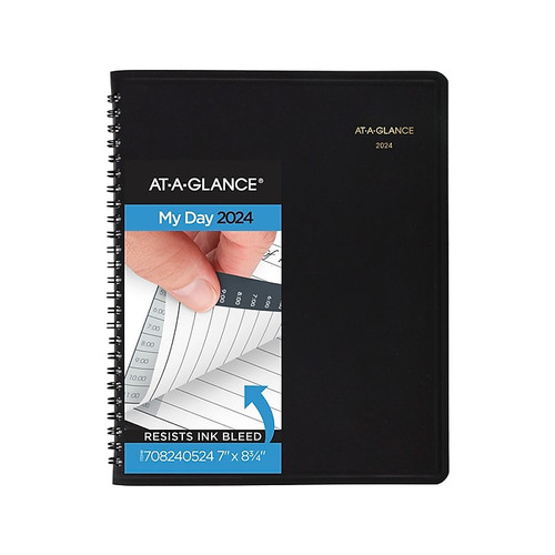 2024 AT-A-GLANCE 24-Hour 7" x 8.75" Daily Appointment Book, Black (70-824-05-24)