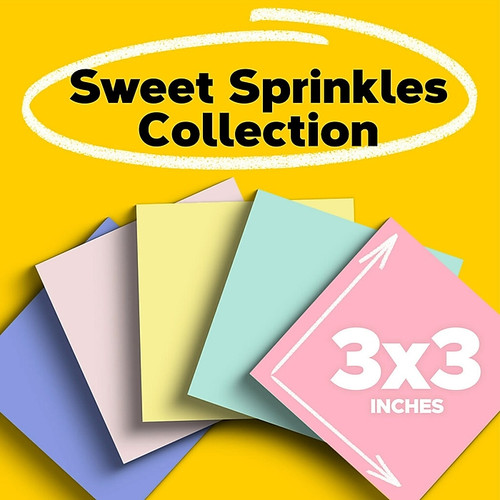 Post-it Recycled Notes, 3" x 3", Sweet Sprinkles Collection, 100 Sheet/Pad, 12 Pads/Pack (654-RP-A/654-A)