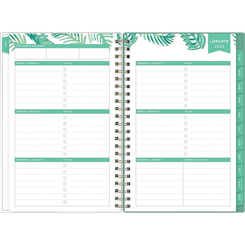 2023 Blue Sky Day Designer Palms 5" x 8" Weekly & Monthly Planner, White/Green (137362-23)