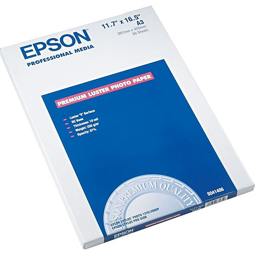 Epson Glossy Photo Paper, 11.7" x 16.54", 50 Sheets/Pack (EPSS041406)